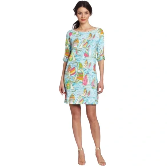 Lilly Pulitzer Colorful Sailboat Print U Gotta Regatta Dress Size Small - Picture 2 of 9